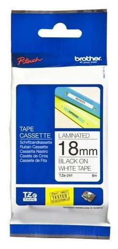[TZE241] Cinta Brother TZE241 Negro sobre Blanco, 18mm x 8m